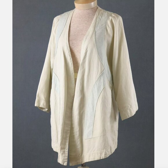 Prairie Underground S Ivory Open Quilted Cotton Hemp Lagenlook Cardigan Smock - Picture 1 of 5